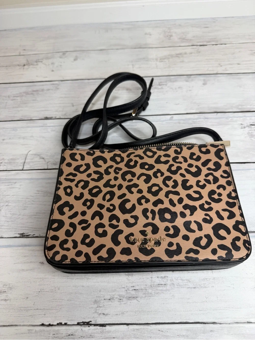 kate spade Leopard Print Crossbody in Tan and Black with Adjustable Strap